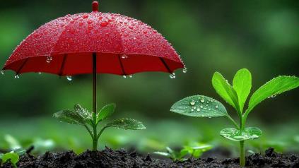 parapluie protégeant une jeune pousse symbolisant l'assurance récolte